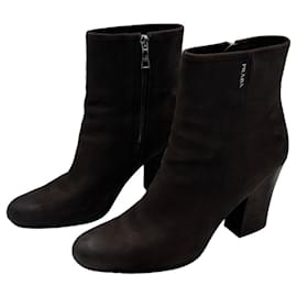 Botines Prada de piel marrón con tacón bloque para mujer EU 41