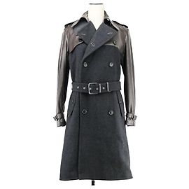 Ralph Lauren Black Label Gabardina Trench Coat de cuero y Melton