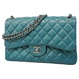 Borsa a tracolla Chanel in pelle d'agnello blu