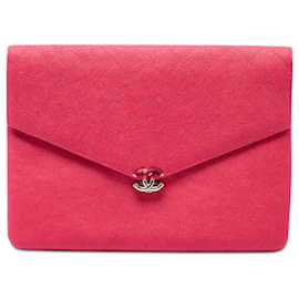 Chanel Pink Paris Cuba Quilted Caviar Thread Around Envelope Clutch