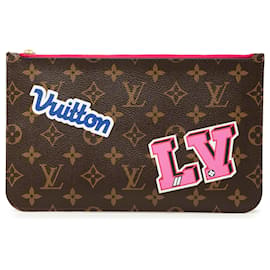 Pouch Louis Vuitton Brown Monogram Patches Neverfull MM
