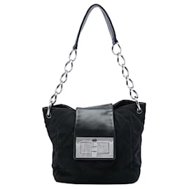 Borsa a tracolla Chanel Giant Mademoiselle in nylon matelassé nero con chiusura a rotazione
