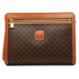Céline Celine Brown Macadam Coated Canvas Clutch