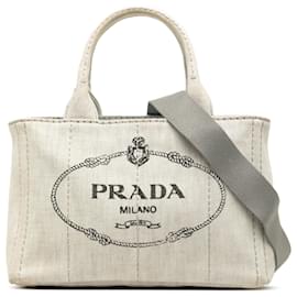 Tote Prada Small Denim Canapa Logo Grigio