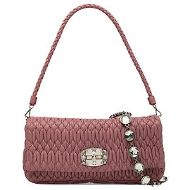 Sac Satchel Miu Miu en Nappa Matelassé Rose avec Chaîne en Cristal