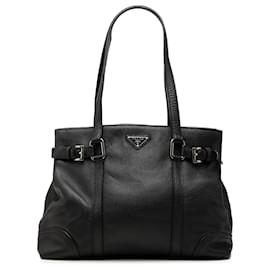 Prada Black Vitello Daino Buckle Tote