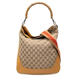 Borsa Satchel Gucci in tela GG beige con manico in bambù e Web
