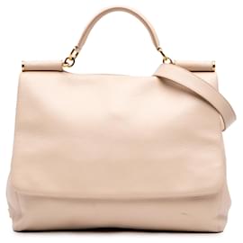 Borsa Satchel Miss Sicily Dolce & Gabbana in pelle martellata marrone Large