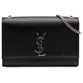 Saint Laurent Black Medium Grain De Poudre Monogram Kate Crossbody