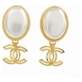 Orecchini a clip Chanel Gold and White
