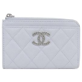 Chanel AP3836 Tarjetero de piel de becerro granulada azul claro