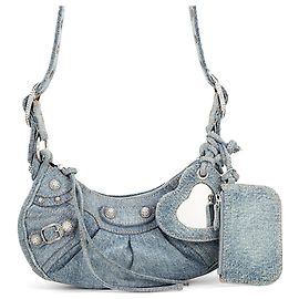 Bolsa de Ombro Balenciaga Le Cagole XS em Denim Distressed