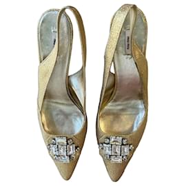 Décolleté Slingback Miu Miu glitterate e decorate Gold
