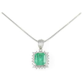 Autre Marque Colar de Pt900/Pt850 com esmeralda e diamante