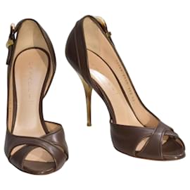CASADEI Peep-Toe Stiletto-Absatz Schuhe aus dunkelbraunem Leder EU 40 Box - Casadei
