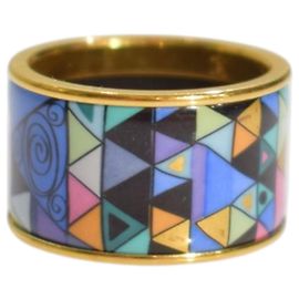 Frey Wille Anello a fascia geometrico Freywille placcato oro smaltato Gustav Klimt Austria