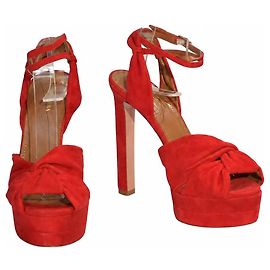 Sandali décolleté platform AQUAZZURA in camoscio rosso con nodo EU 37.5 Dust Bag