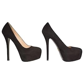 Décolleté platform con tacco a spillo in camoscio nero PRADA EU 37.5 Made in Italy - Prada