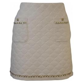 Minigonna in maglia di cotone e cashmere crema con bordo a catena CHANEL FR 34 US XS - Chanel