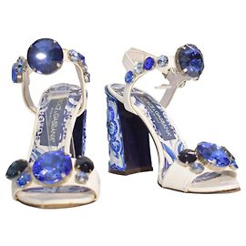 Sandali DOLCE & GABBANA White Blue Majolica con cristalli EU 36