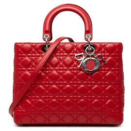 Christian Dior Lady Dior Cannage Red Lambskin Handbag