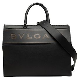 Bulgari Bvlgari Tote Bag aus schwarzem genarbtem Leder