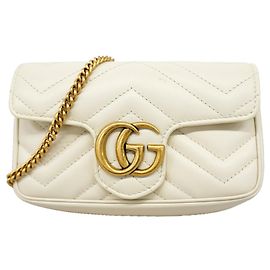Bolsa de Ombro Gucci GG Marmont em Couro Branco