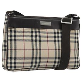 BURBERRY Nova Check Schultertasche Canvas Beige Silver Auth 192504