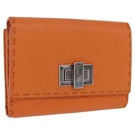 Portafoglio FENDI Celeria in pelle arancione argento Auth 194243A - Fendi