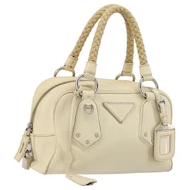 Borsa a mano PRADA in pelle Ivory Silver Auth 195183