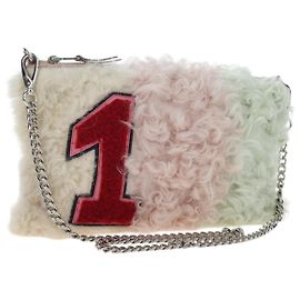 Miu Miu Schultertasche mit Kette aus Fell Pink Silver Auth 194738V