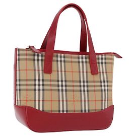 Bolso de mano BURBERRY Nova Check Canvas Beige Red Auth ka5507