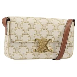 Borsa a tracolla CELINE Triomphe Canvas PVC White Gold Auth 192461SAM - Céline