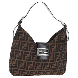 FENDI Zucca Canvas Mamma Baguette Schultertasche Brown Black Auth BA14215V