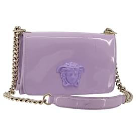 VERSACE Medusa Chain Schultertasche Lackleder Purple Gold Tone Auth BA14565A - Versace