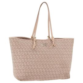 FENDI Zucchino Canvas Tote Bag Pink Gold Auth 192523