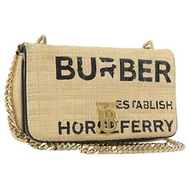 Bolsa de Ombro com Corrente BURBERRY Raffia Beige Gold Auth 193413A