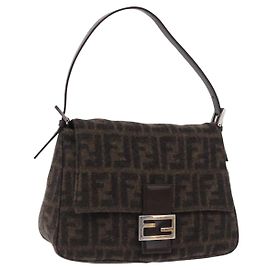 Borsa a tracolla FENDI Zucca Mamma Baguette in lana marrone argento autentica BA14700SAV