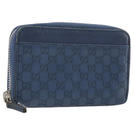 GUCCI GG Canvas Guccissima Coin Purse Leather Navy Silver 256810 Auth 192547