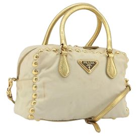 Borsa a Tracolla PRADA Nylon 2way Beige Gold Auth 193402A