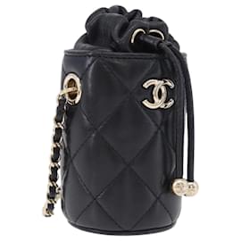 CHANEL Matelasse Chain Shoulder Pouch Lamb Skin Black Gold CC Auth 193920SAM
