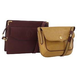CARTIER Must Line Borsa a Tracolla Pelle Set da 2 Bordeaux Giallo Auth bs36054