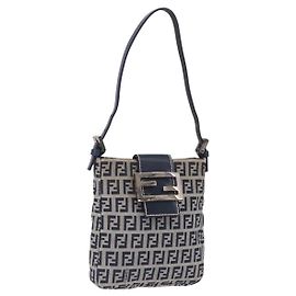 FENDI Pochette in tela Zucchino Mamma Baguette Navy Silver Auth 193893A