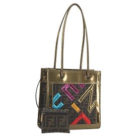 Borsa Tote FENDI Zucca PVC Pelle Brown Gold Tone 8BH189 Auth BA14632