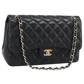 Borsa a tracolla CHANEL Matelasse 30 in pelle d'agnello con catena, oro e nero, CC Auth 194866SM
