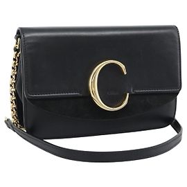 Chloé Chloe Chain Shoulder Bag Leather Black Gold Tone Auth gh2335A