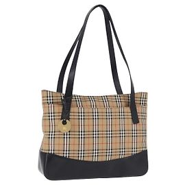 Borsa Tote Burberrys Nova Check Canvas Beige Gold Auth bs36452