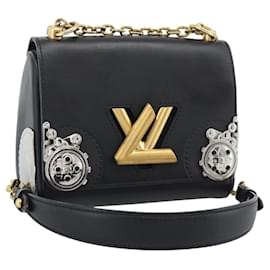 Borsa a tracolla LOUIS VUITTON Twist MM in pelle nera con dettagli dorati LV Auth BA14604SAM