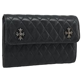 Chrome Hearts Wave4 3-Snap Quilted Long Wallet Leather Black Auth 193427SM