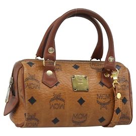 Borsa a mano MCM Vicetos Logogram PVC Leather 2way White Gold Auth 195202